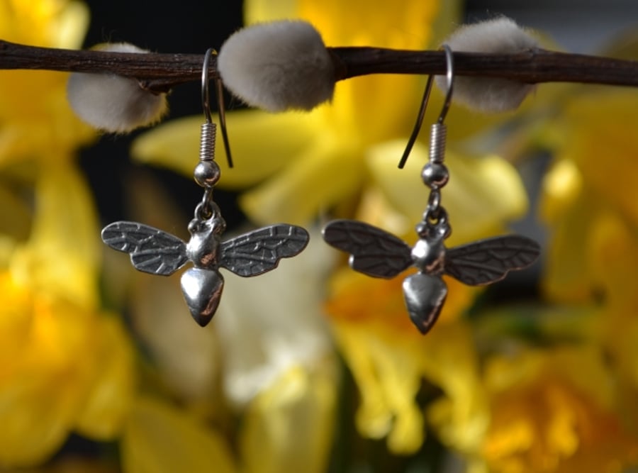 Bee pewter earrings
