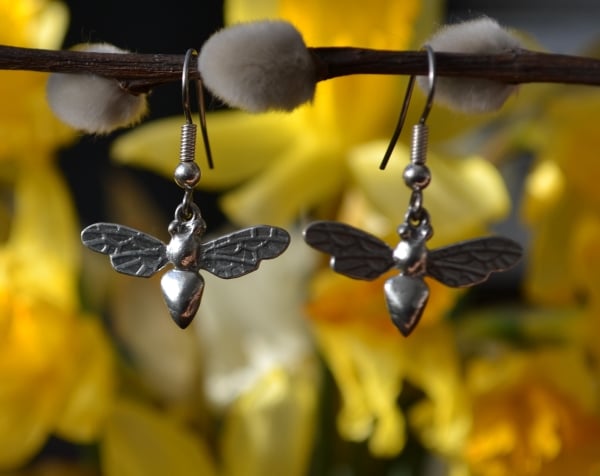 Bee pewter earrings