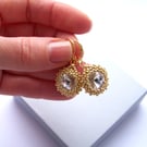 Gold and clear swarovski crystal earrings, elegant handmade gift