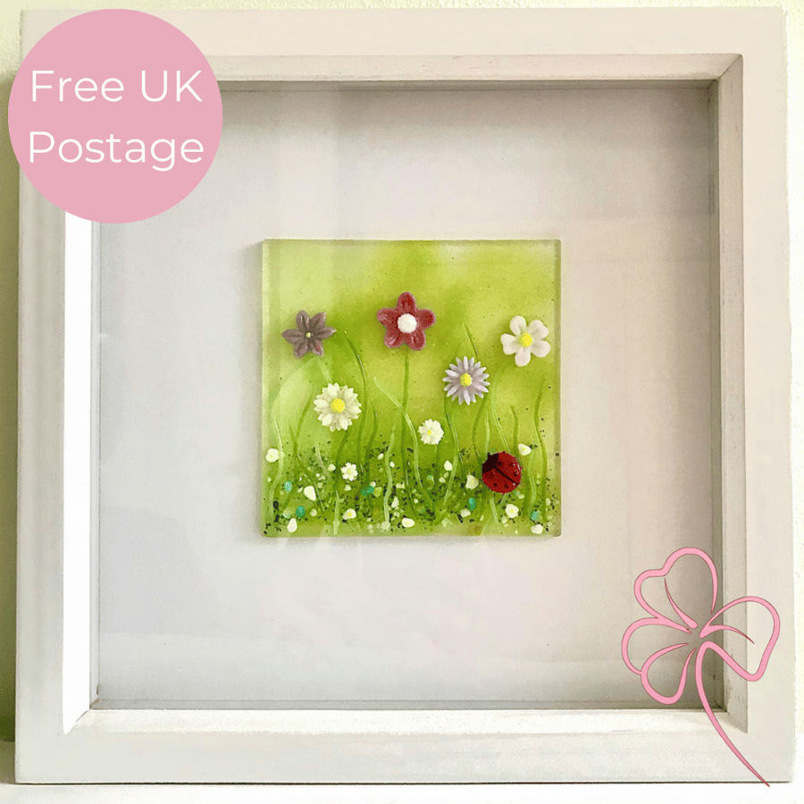 Fused Glass Flower Meadow Framed Picture Scene