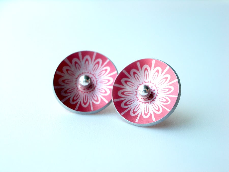 Red and silver flower studs
