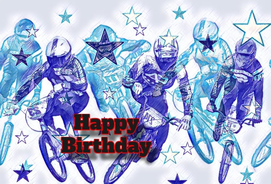 Happy Birthday Cross Country Cycle Art Card A5