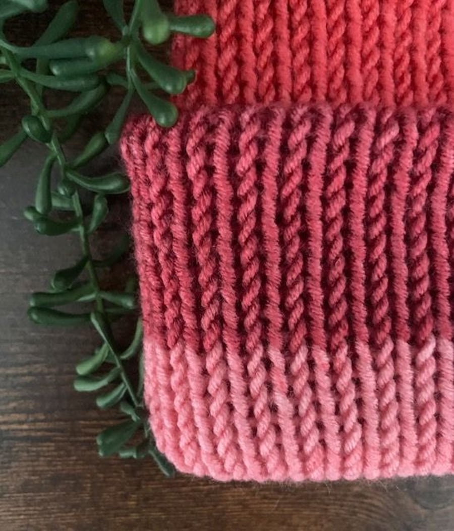 Ombre Pretty Pinks Handmade Adult Beanie Hat - Slouch Hat Winter Accessory