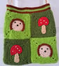 Crocheted granny square bag - hedgehogs and mushrooms