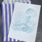 Blue Mushroom Postcard Print