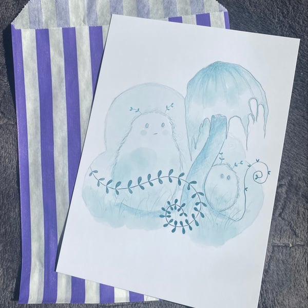 Blue Mushroom Postcard Print