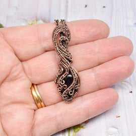 Black Onyx and Copper Wire Woven One of a Kind Pendant