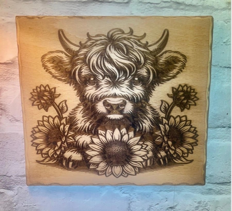 Baby Highland Cow Wooden Plaque – Engraved Rustic Wall Art – Cute Farm Animal Gi