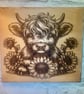 Baby highland cow engraved wooden plaque 