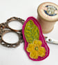 Upcycled yellow flower and leaf brooch pin or badge. 