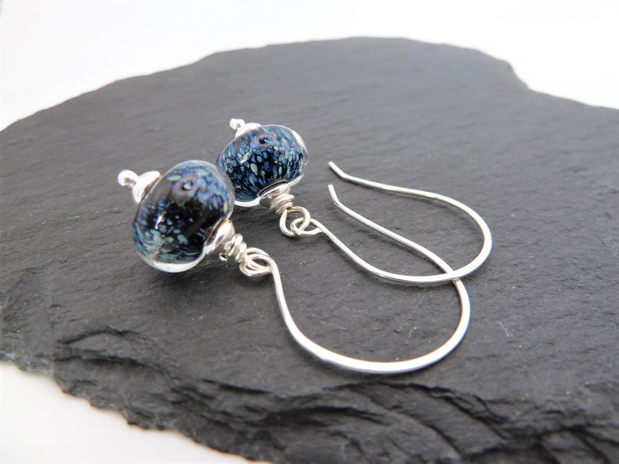 sterling silver earrings, black lampwork glass beaded jewellery