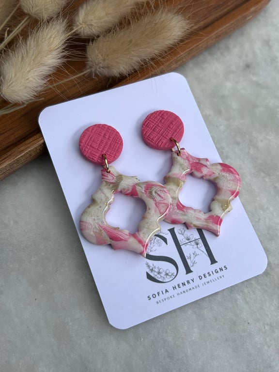 Moroccan-Inspired marbled effect polymer clay dangle studs