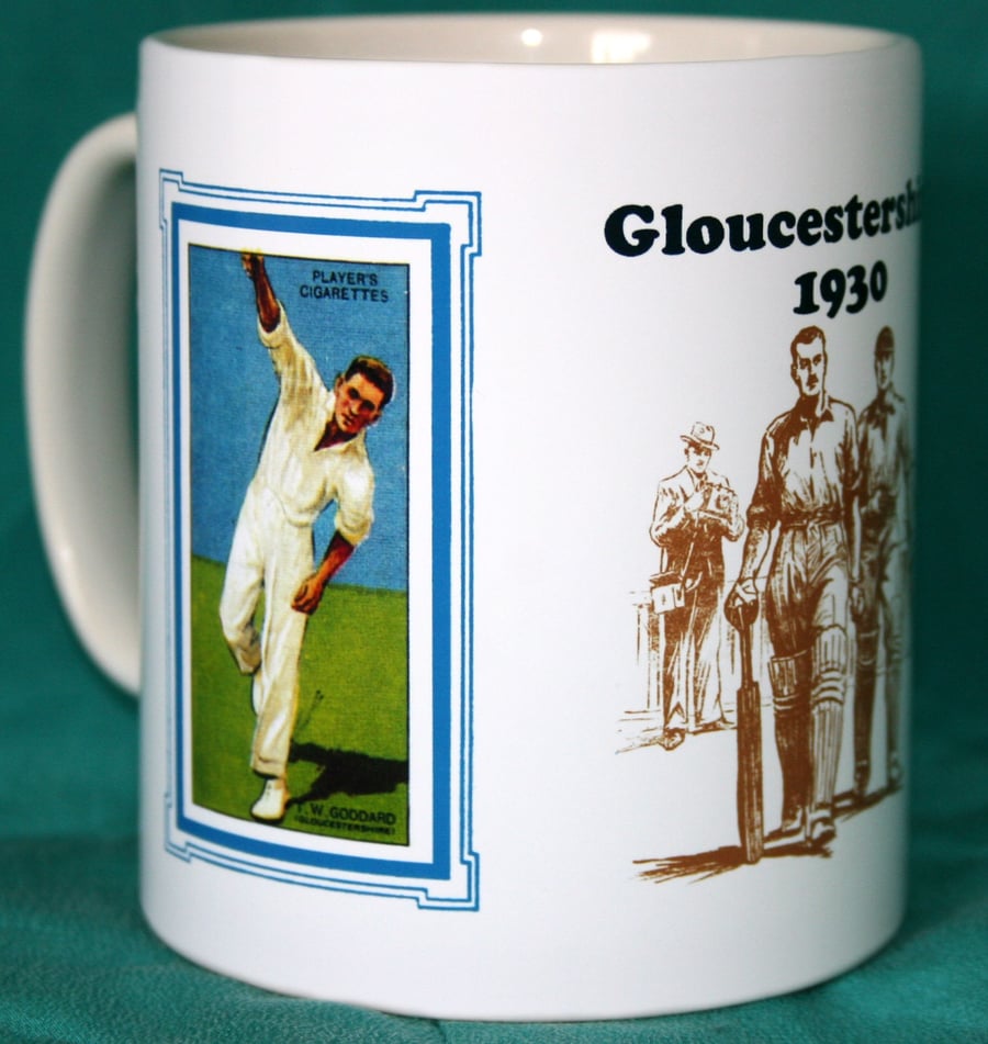 Cricket mug Gloucestershire Glos 1930 vintage design mug