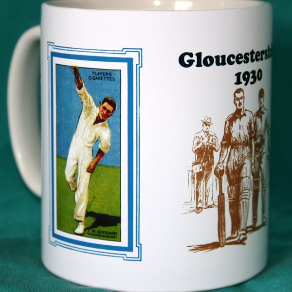 Cricket mug Gloucestershire Glos 1930 vintage design mug