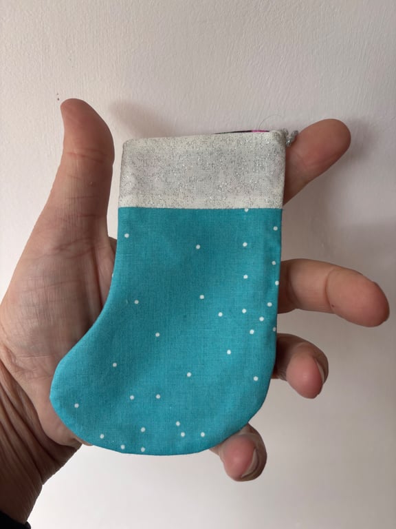 Summer seconds - aqua with white spots - Mini Christmas stocking - super cute
