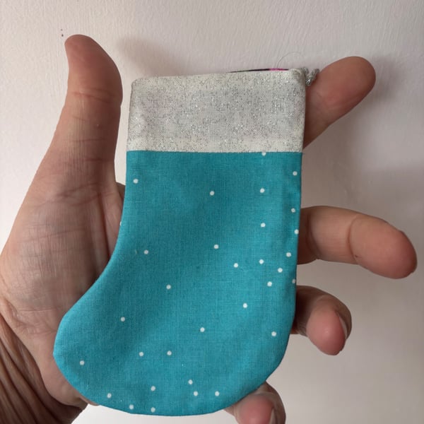 Summer seconds - aqua with white spots - Mini Christmas stocking - super cute