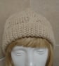 Cream Knitted With Alpaca and Acrylic Yarn Six Cable Pattern Hat (J96) - Image 3