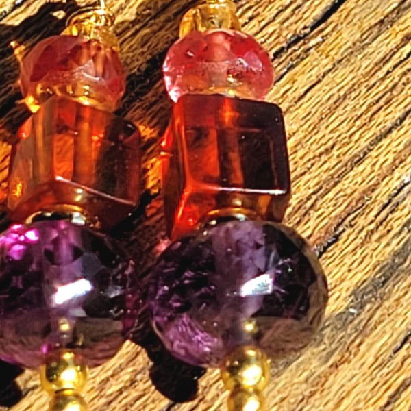 Luxury Earrings with Alexandrite, baltic Amber and Padparadscha Orange Sapphire