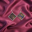 Handmade Stained Glass Dangle Earrings: Dark blue Textured Geometric Jewelry
