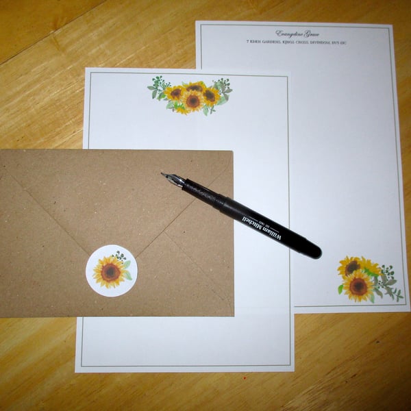 Sunflower Writing Paper Set - 20 Pieces - Optional Personalisation - Stationery