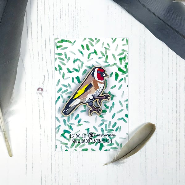 Goldfinch Wooden Illustration Brooch