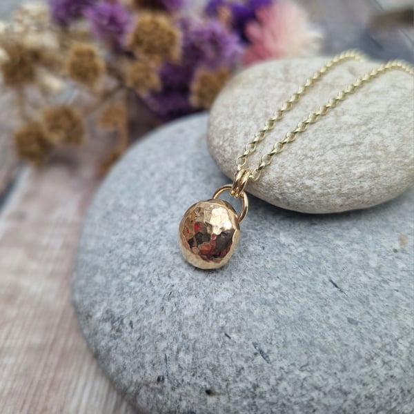 9ct Yellow Gold Hammered Pebble Necklace Pendant