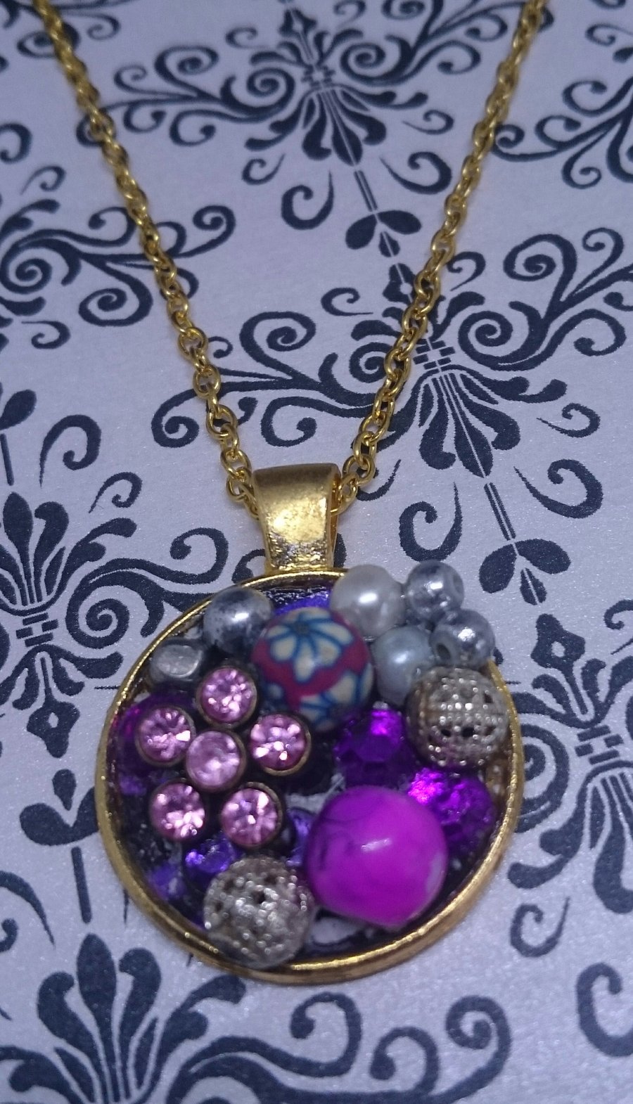 Gorgeous Bejewelled Golden Round Pendant