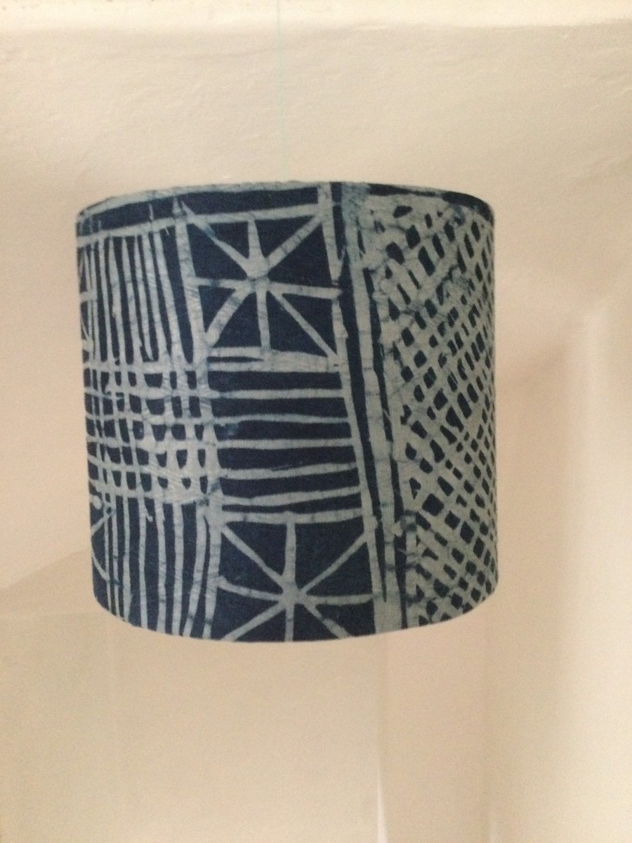 Lampshade of Nigerian indigo batik .