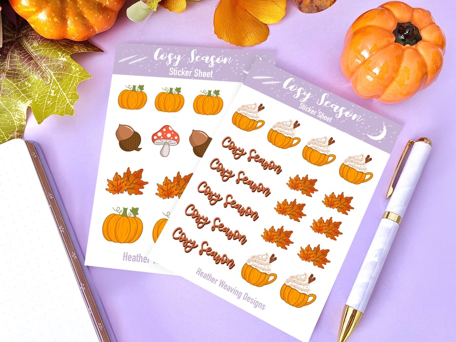 Cosy Season Pumpkin Sticker Sheets, Autumn Stickers.