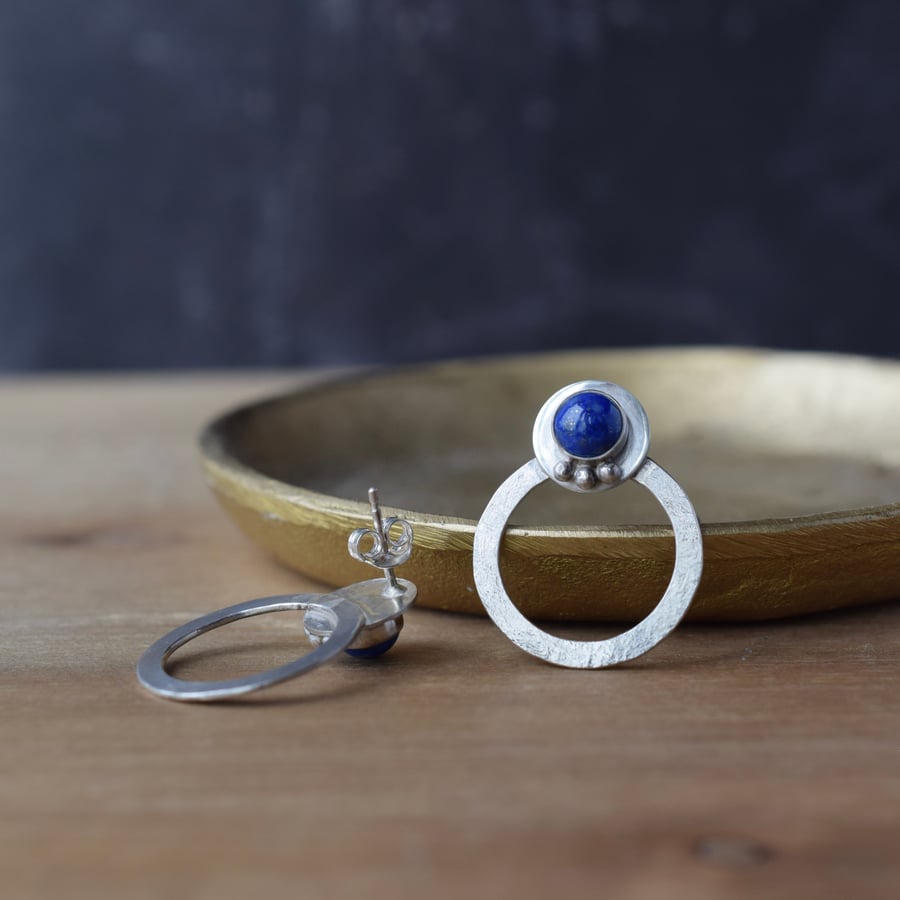 Lapis Lazuli and Sterling Silver Circle Earrings