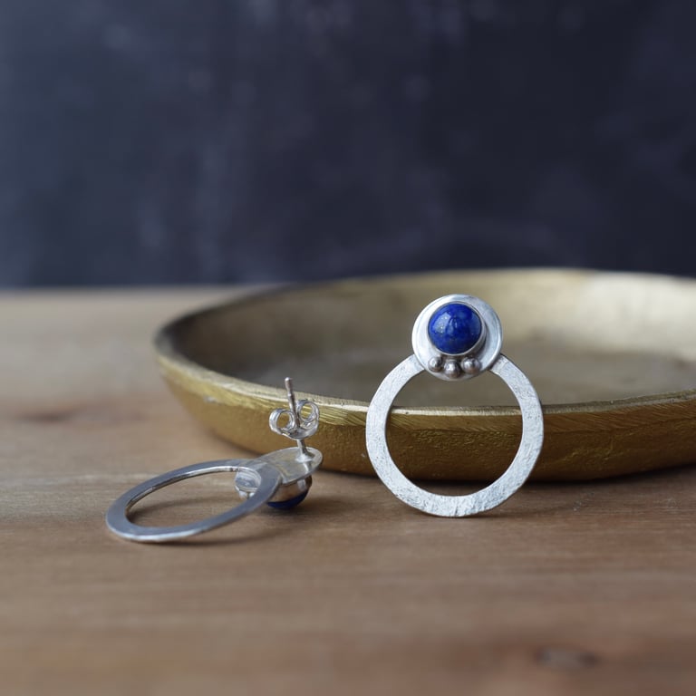Lapis Lazuli and Sterling Silver Circle Earrings