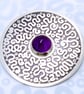 Unique squiggle pattern brooch, handmade sterling silver, 10mm Amethyst gemstone - Image 1