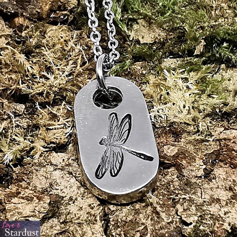 DRAGONFLY Hand Stamped Pewter Necklace
