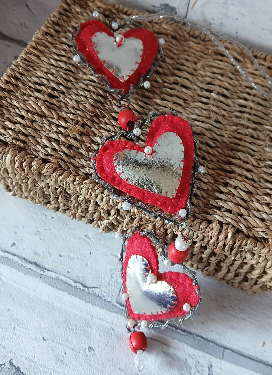 Three  hearts decoration. Wedding or anniversary. Price includes P and P .