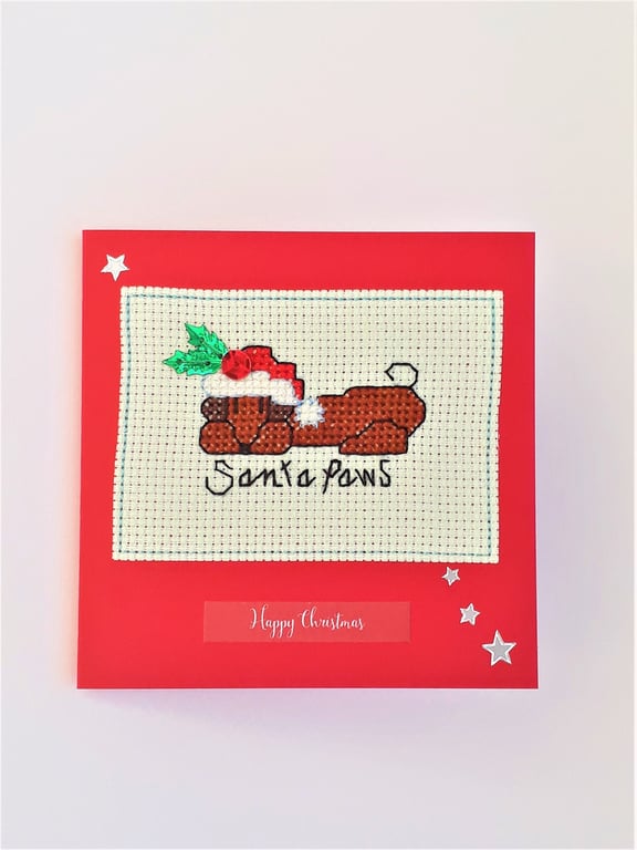 Christmas Daschund Sausage Dog Cross stitch Card