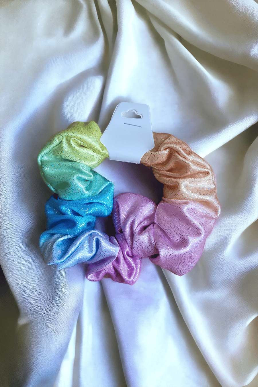 Silky shining rainbow scrunchie