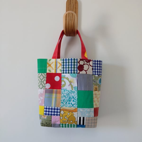 Upcycled Cotton Patchwork Small Tote Bag, Project Bag