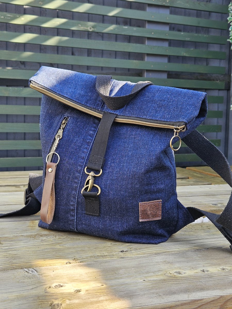 Denim Backpack Handmade Bag  Eco-Friendly Jeans Bag Urban Style