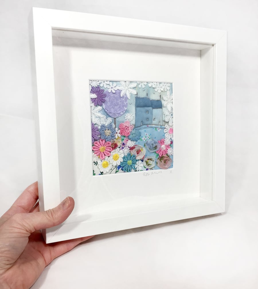 original art gift, little houses and garden