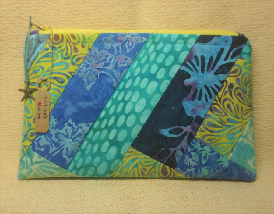 Batik Aqua, Lemon & Blue Zipped Bag