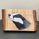 Badger original painting on Oak wood