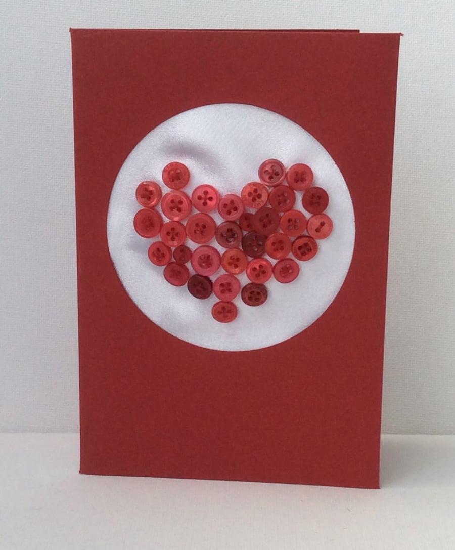 Valentine’s Day Card, Red Button filled heart, red Card 