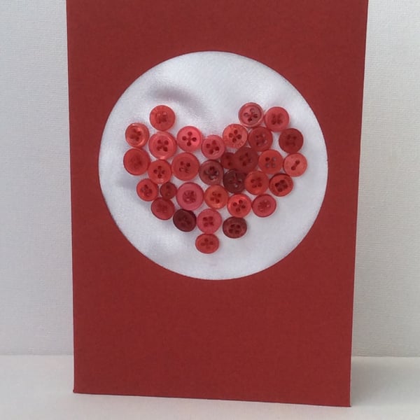 Valentine’s Day Card, Red Button filled heart, red Card 