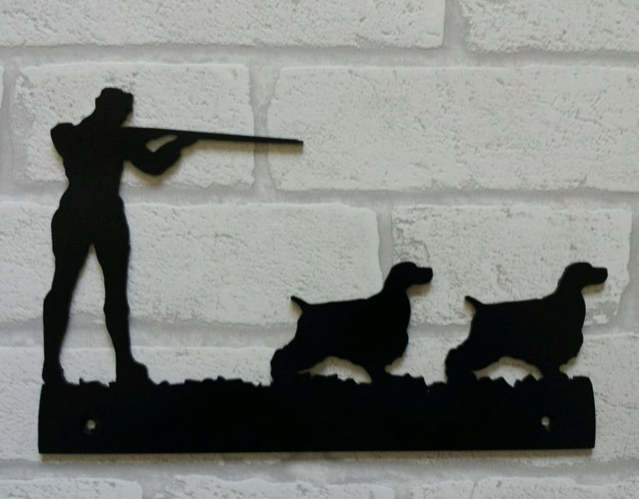 Gunman and Spaniel Dogs Wall Plaque - Heavy Duty Laser Cut Solid Steel - Hunting