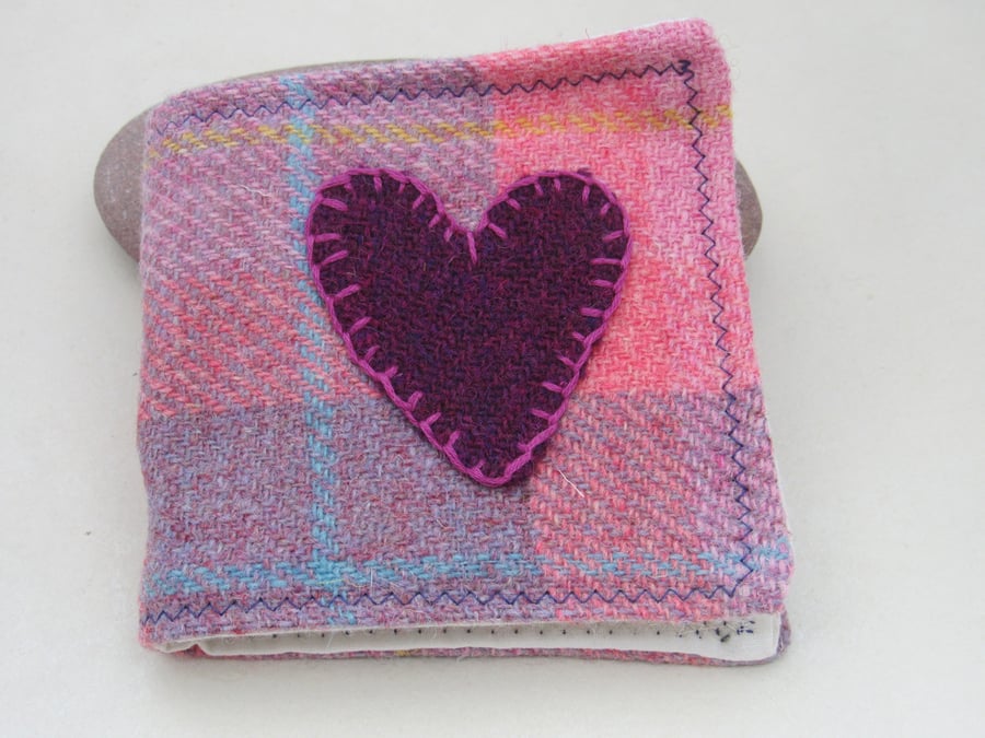 Handmade Pink Tartan and Cerise Heart Tweed Needlebook