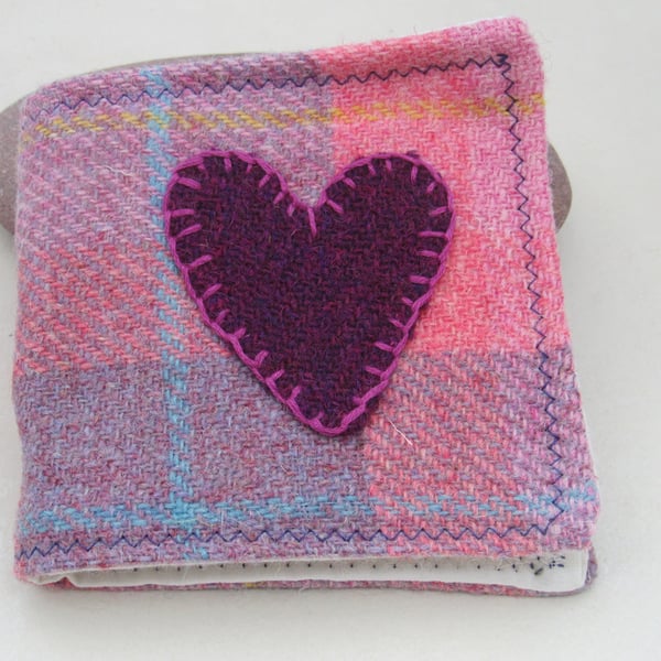 Handmade Pink Tartan and Cerise Heart Tweed Needlebook