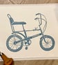 Raleigh Chopper - original hand burnished lino print in powder blue