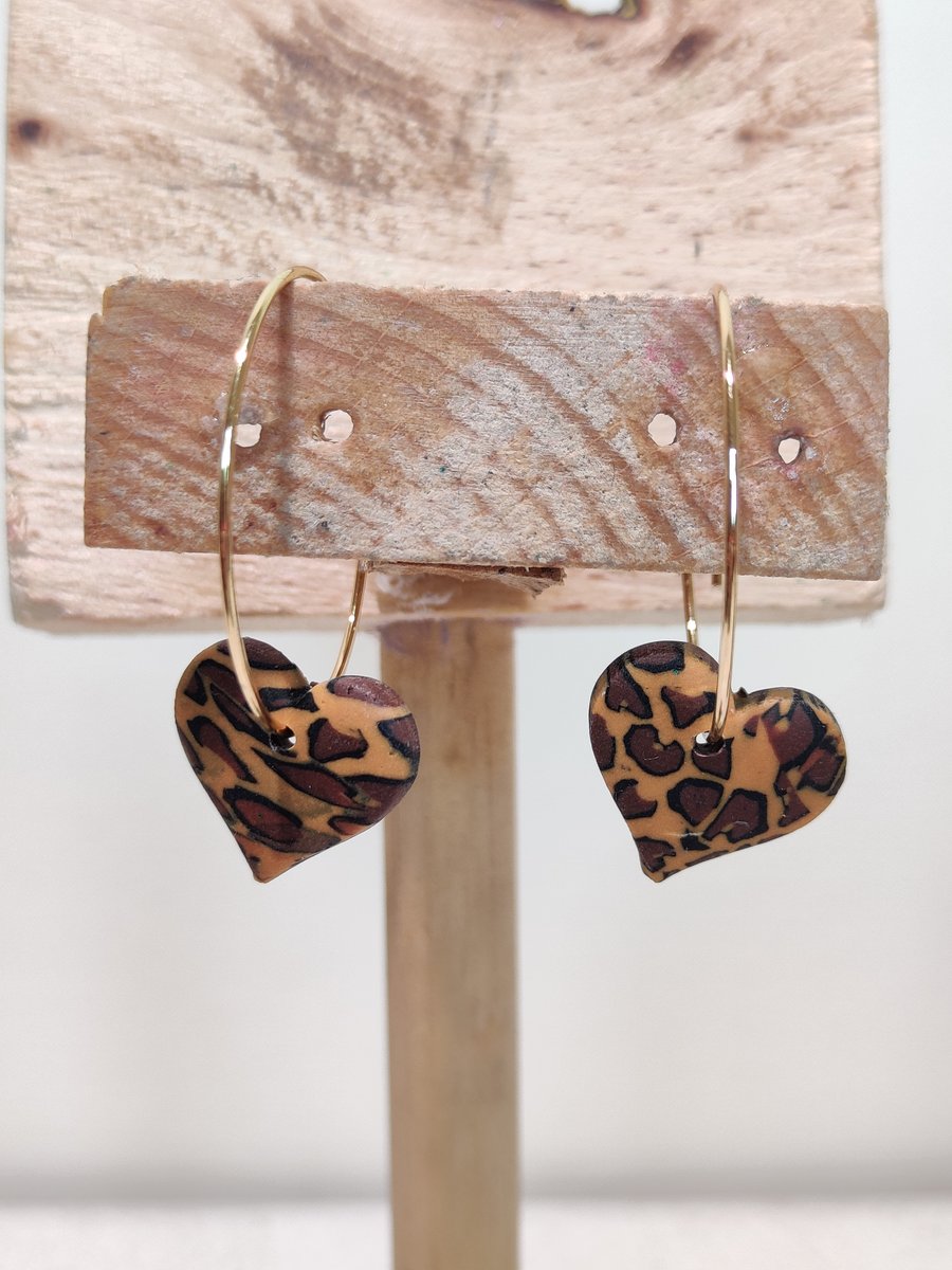 Leopard print heart hoop small 