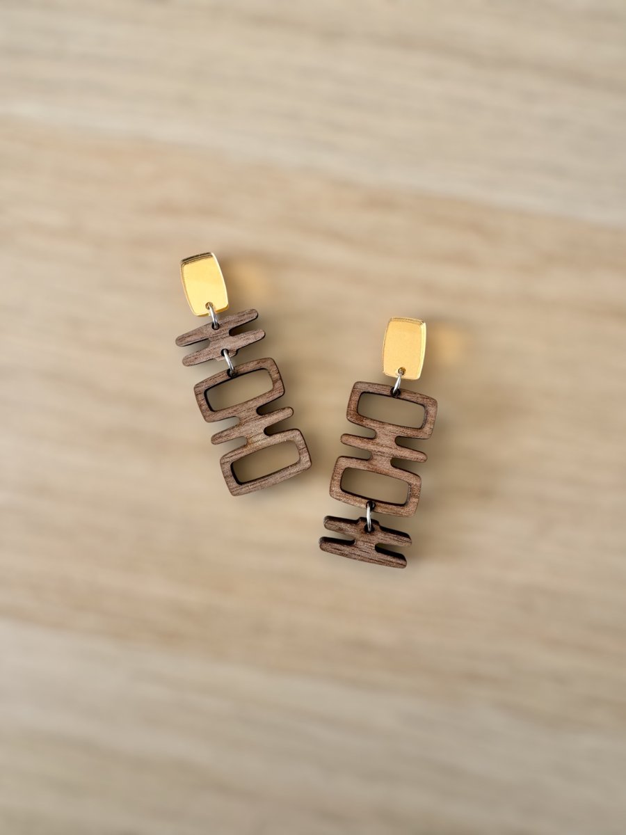 Sculptural Monolithic Wood and Acrylic Earrings