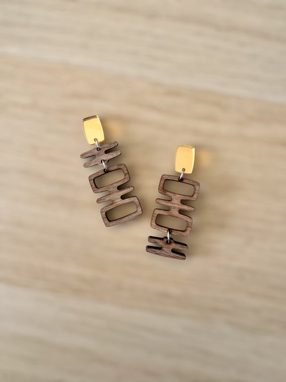 Sculptural Monolithic Wood and Acrylic Earrings